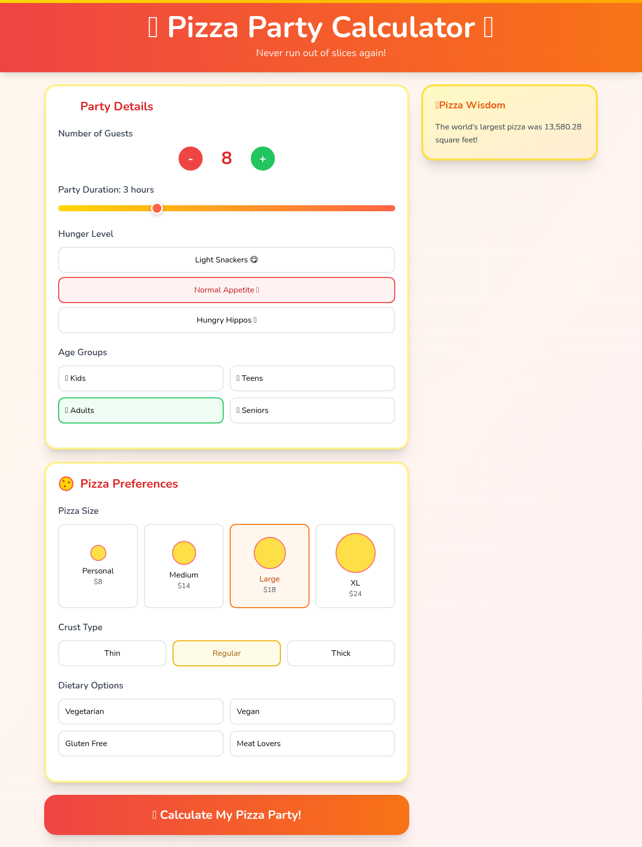 PizzaParty - Pizza calculator