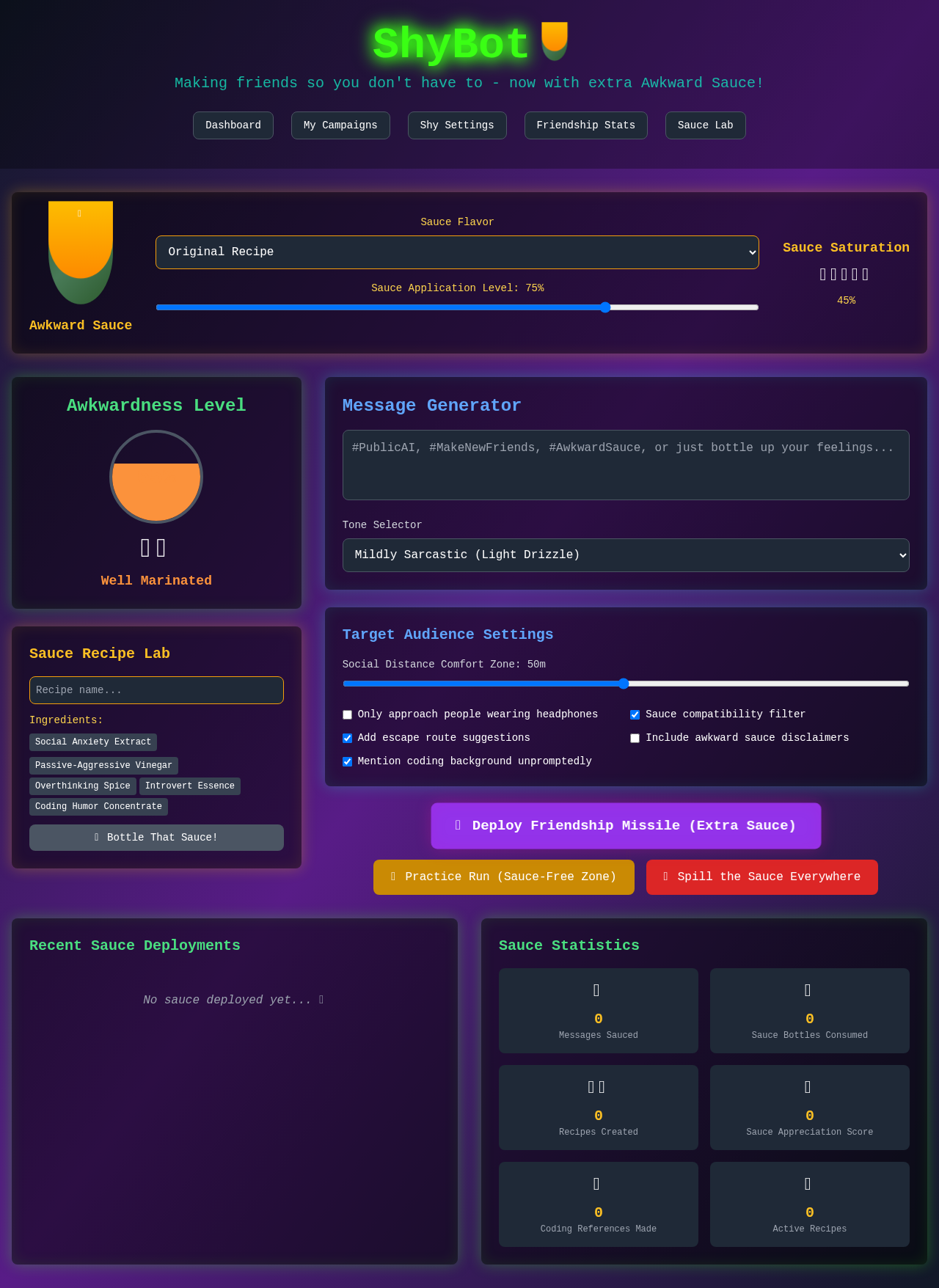 Awkward Sauce Social Companion screenshot