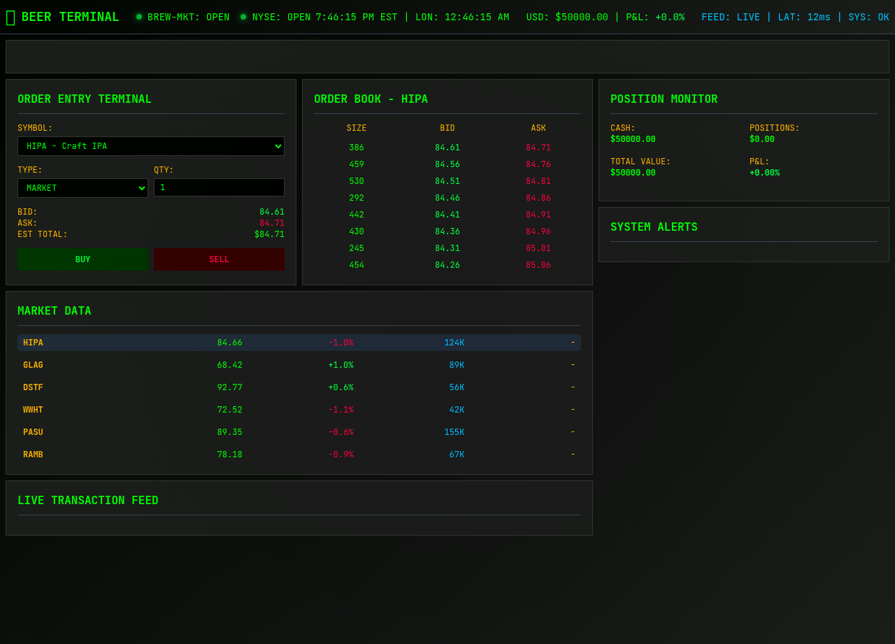 Beer Exchange Terminal screenshot