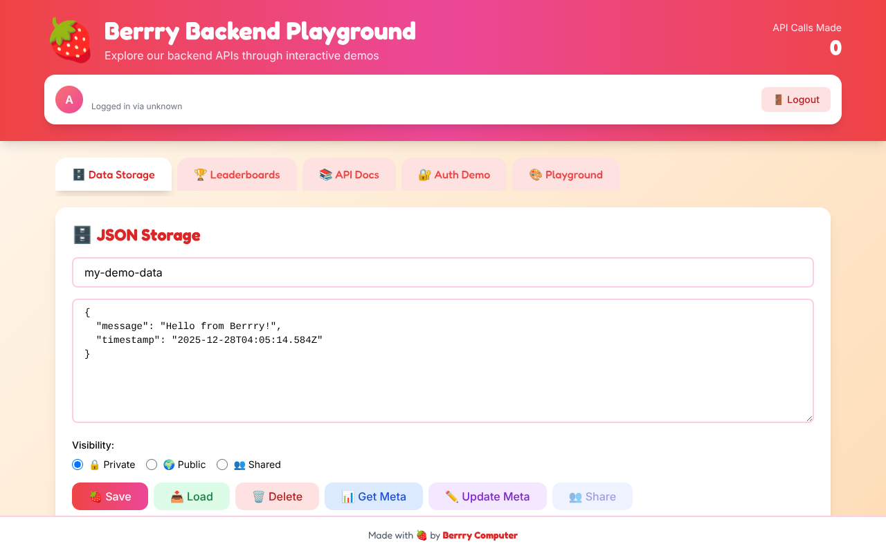 Berrry Backend Playground screenshot