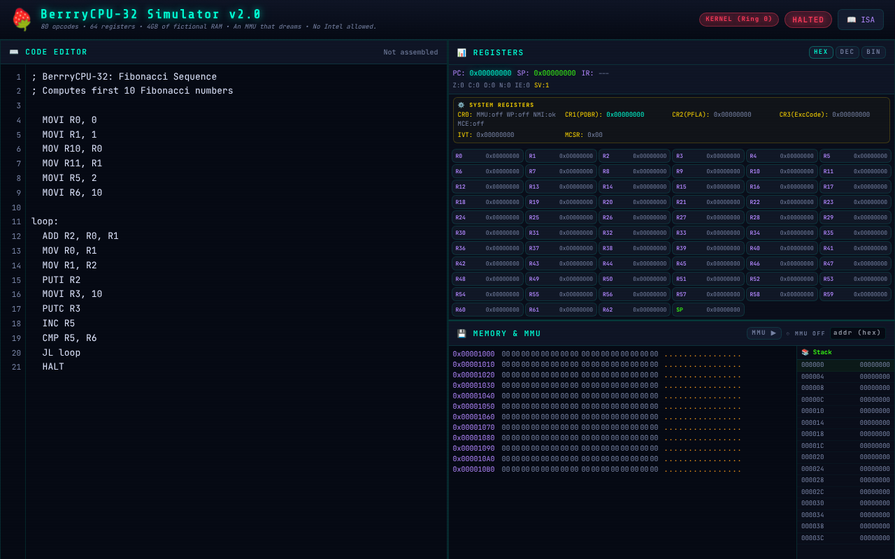 BerrryCPU-32 Simulator screenshot
