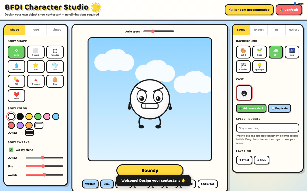 BFDI Character Studio screenshot