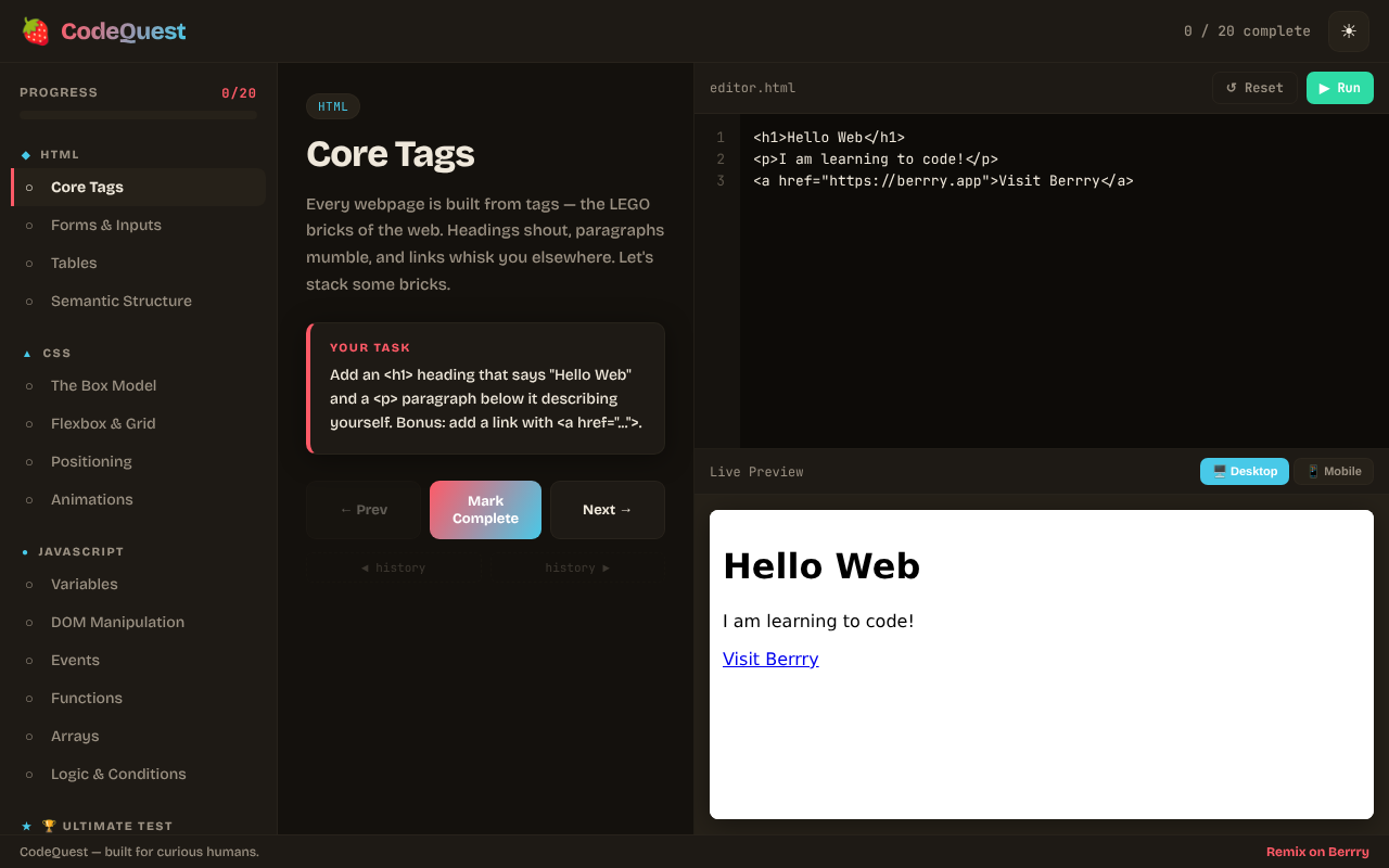 codequest-interactive-coding app