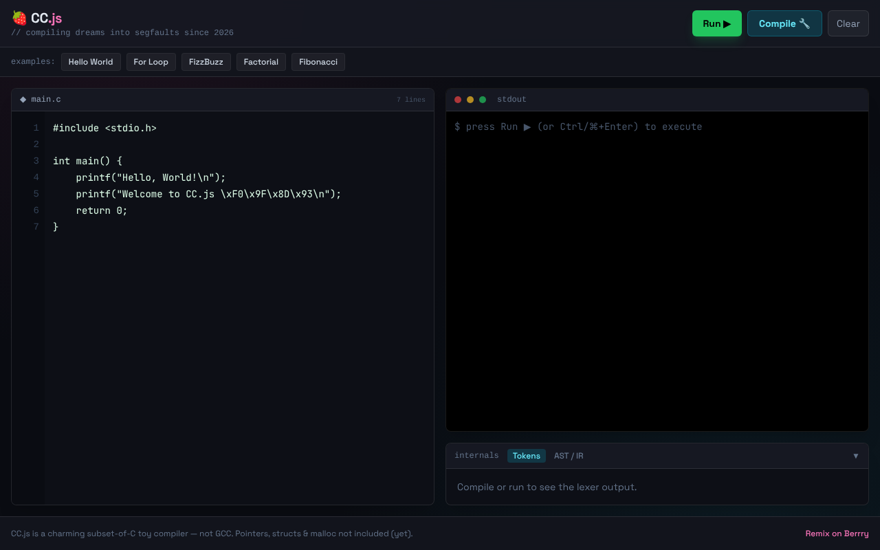 CC.js Compiler screenshot