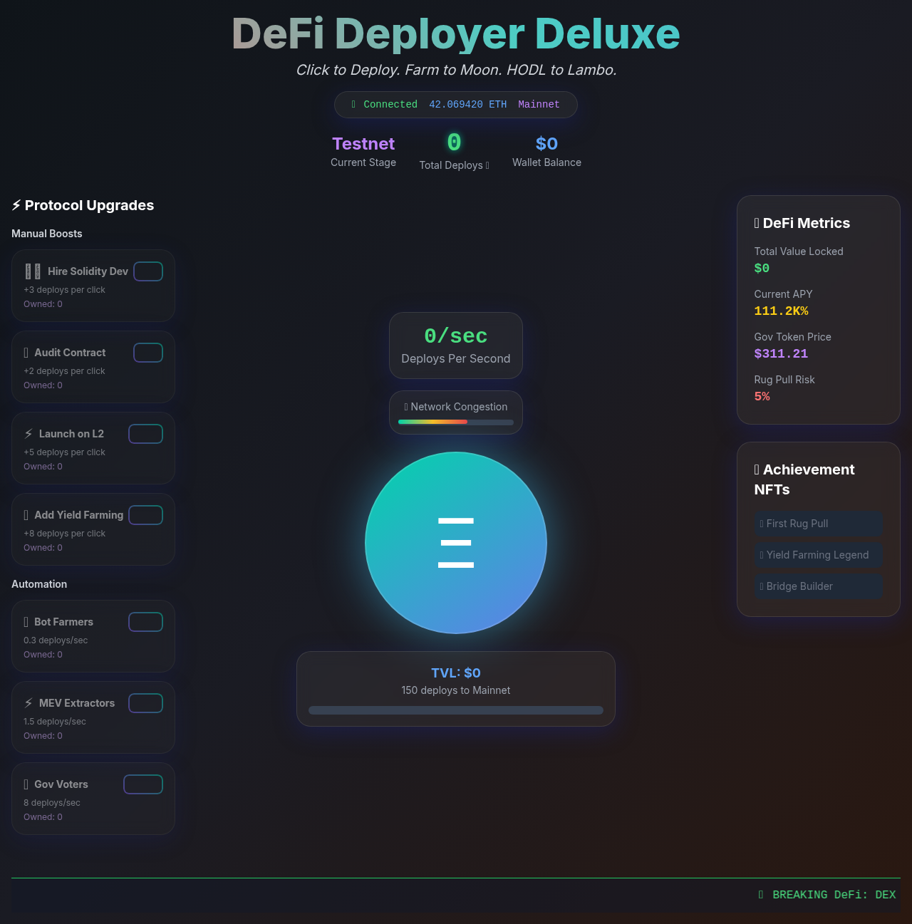 DeFi Deployer Tycoon screenshot