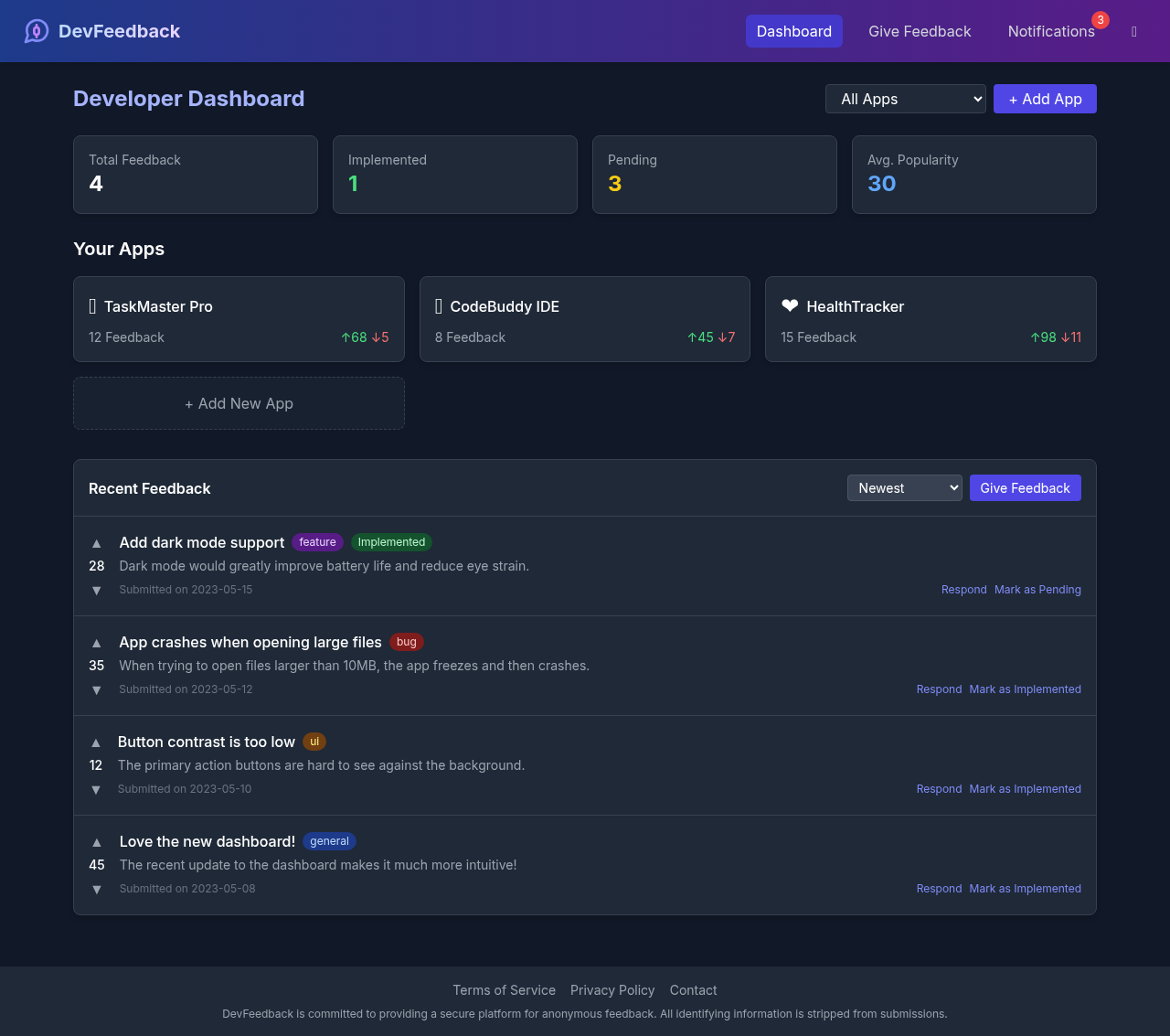 devfeedback app