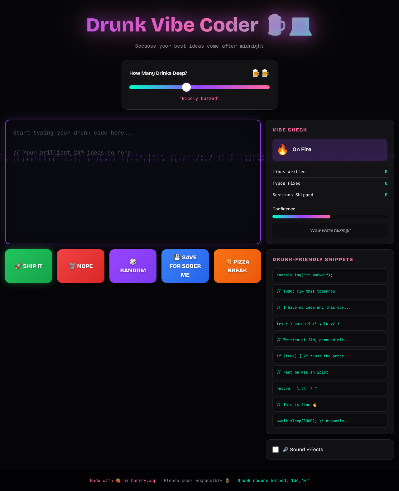 drunkvibecoder app