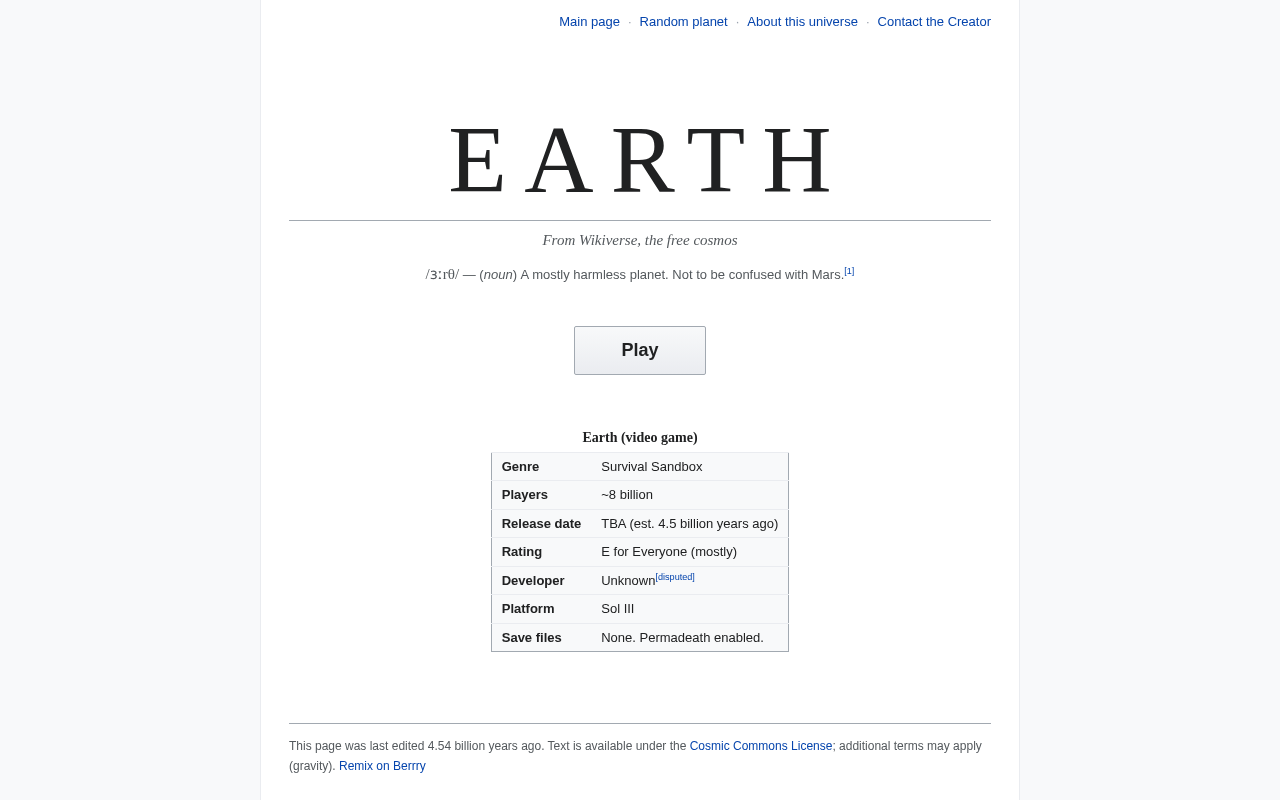 EARTH Title Screen screenshot