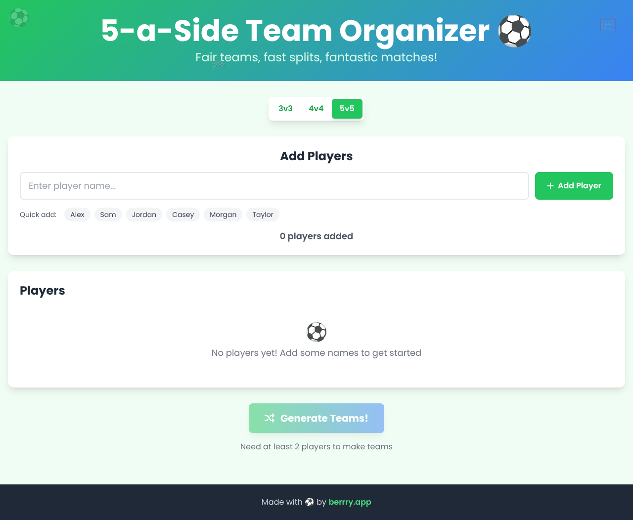 fiveaside app