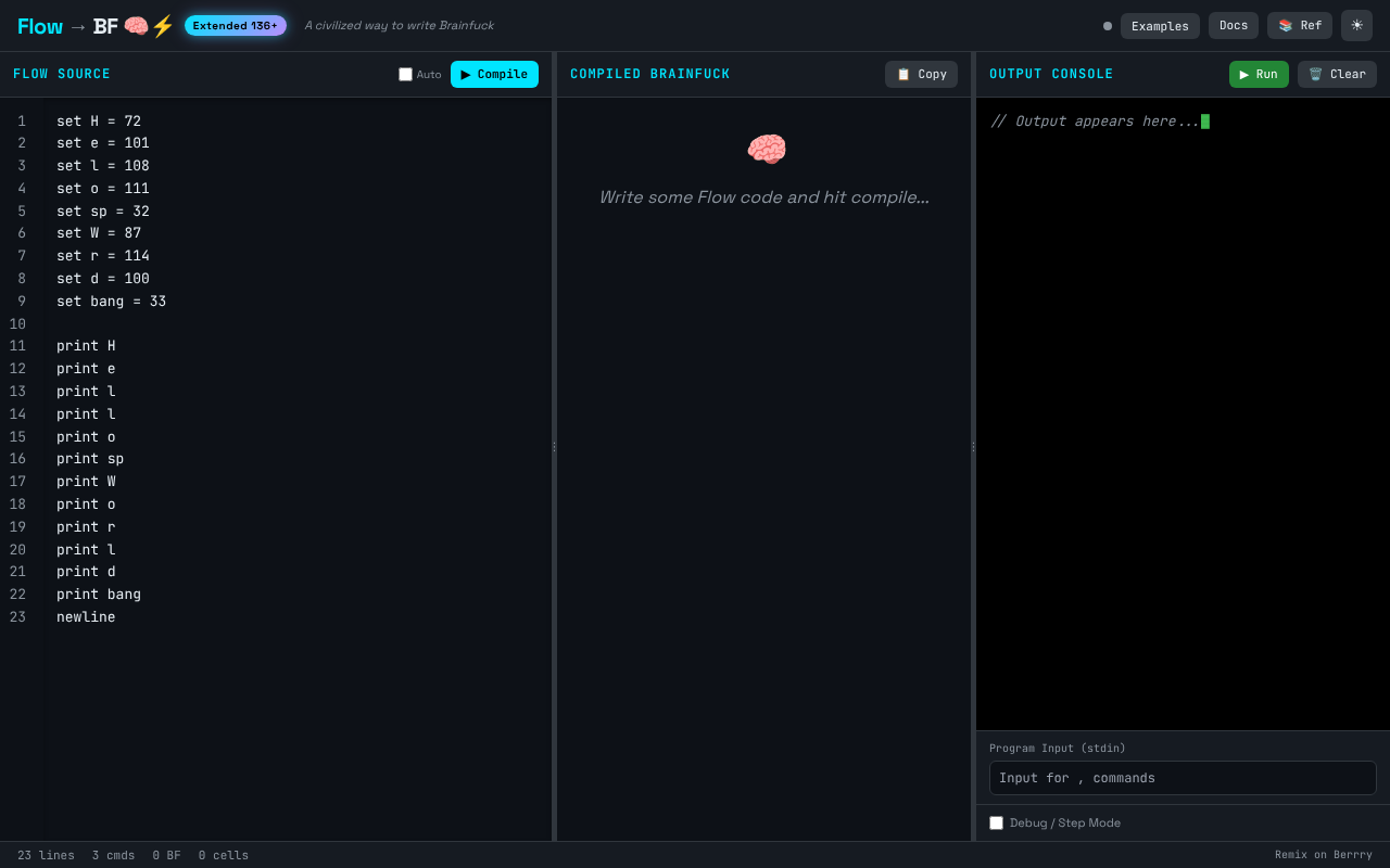 Flow → BF IDE screenshot