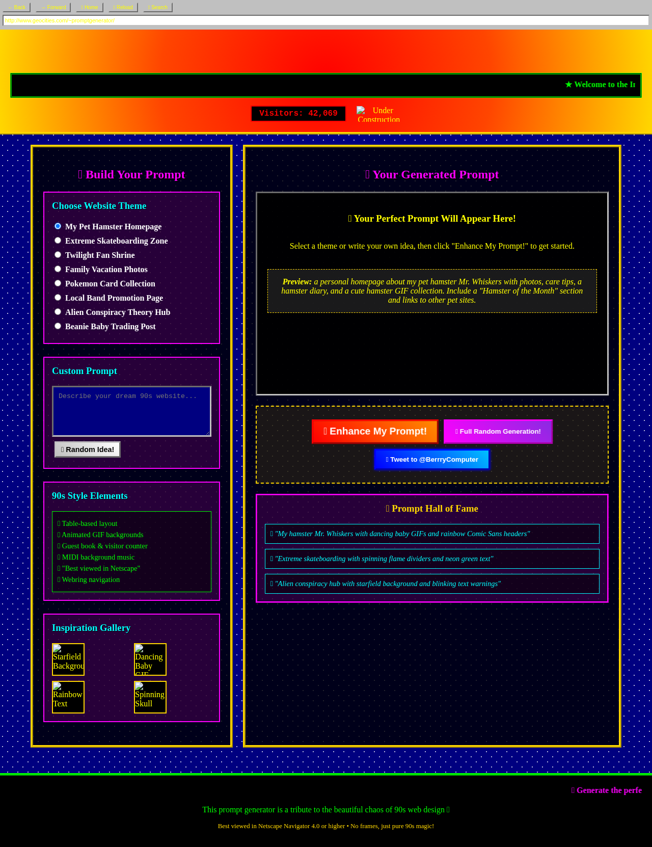 GeoCities Prompt Generator screenshot