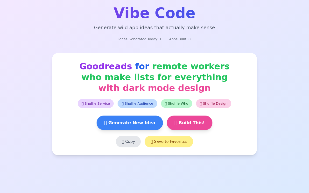 Vibe Code Generator screenshot