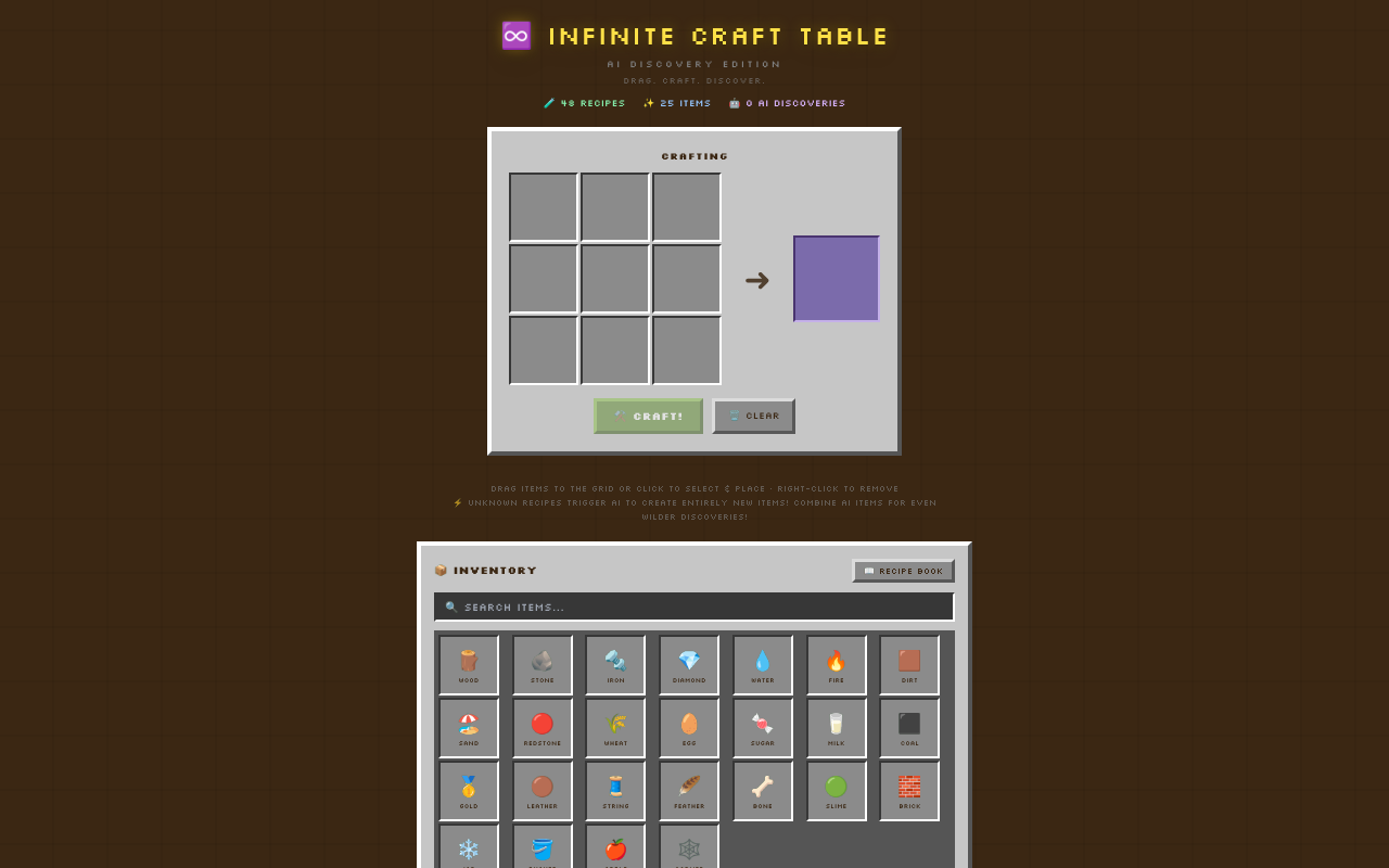 Infinite Craft Table screenshot
