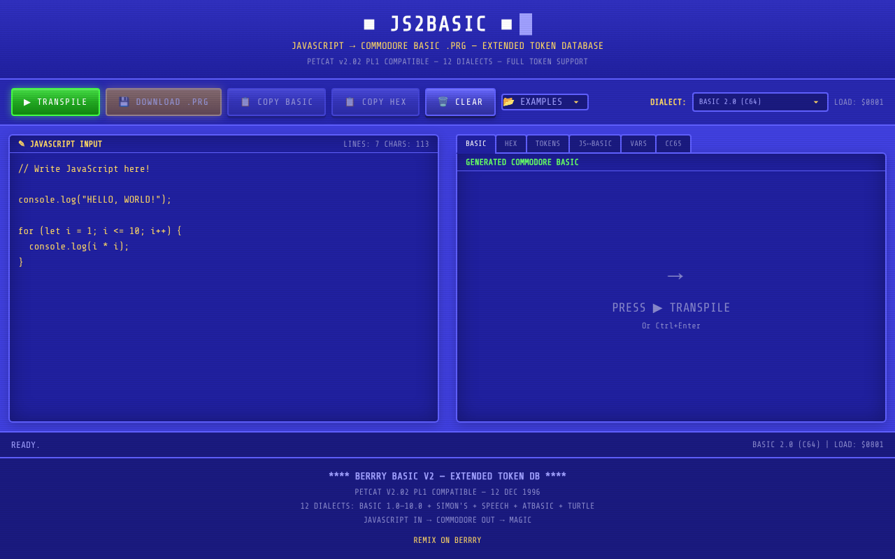 js2basic-tokens app