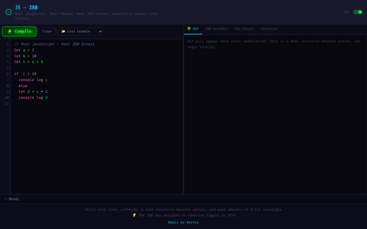 JS → Z80 screenshot
