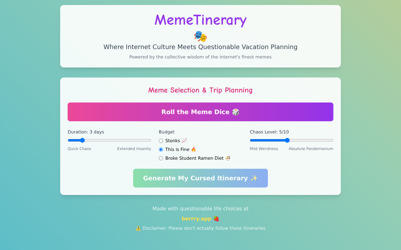 memetinerary app