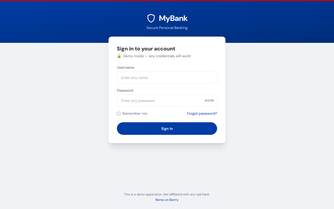 mybank-demo-open app