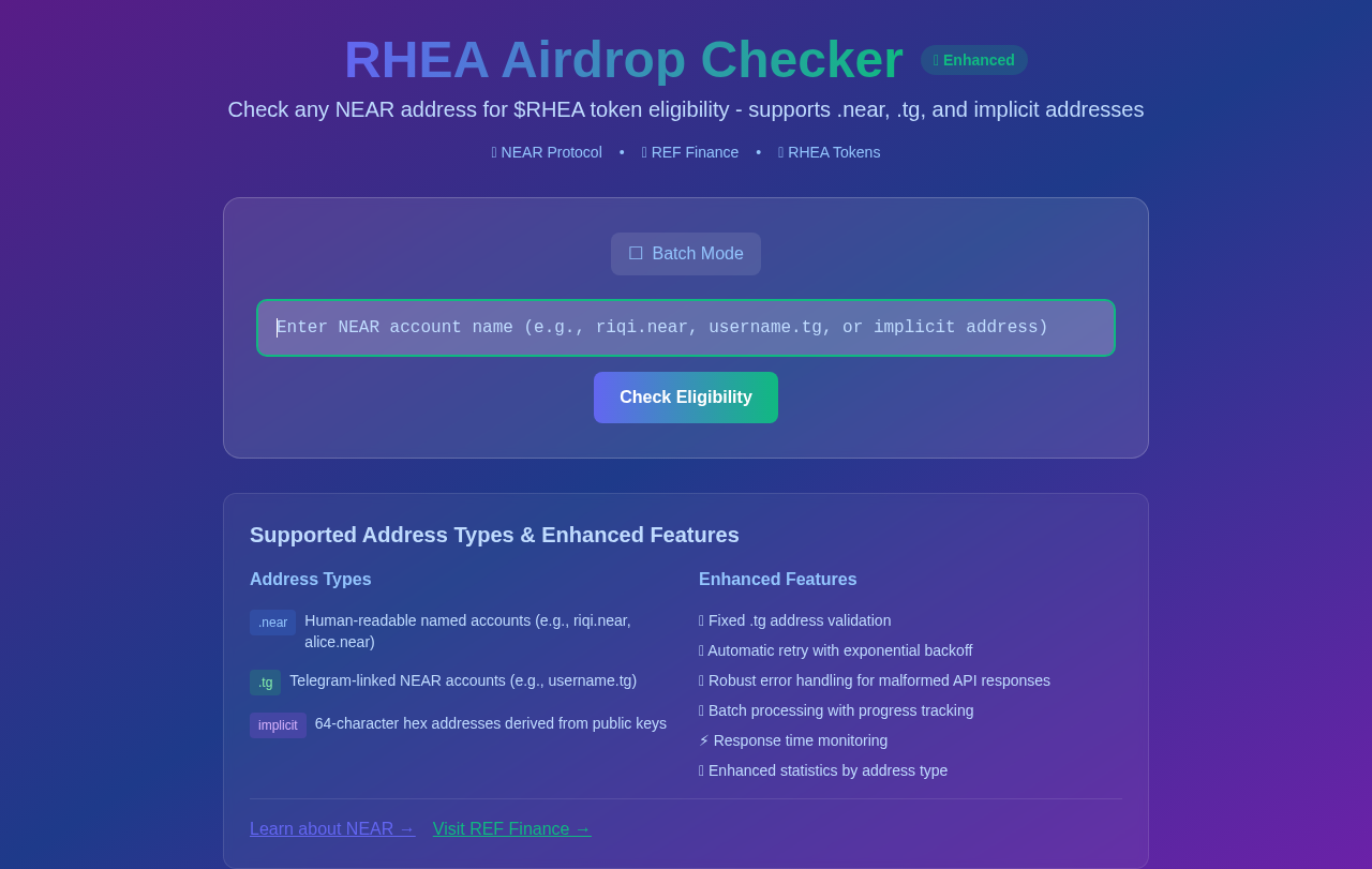 RHEA Eligibility Checker screenshot
