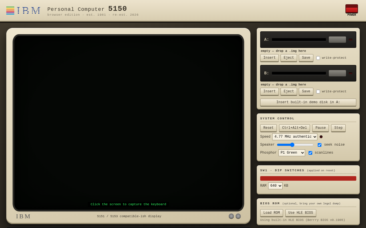 IBM PC 5150 Emulator screenshot