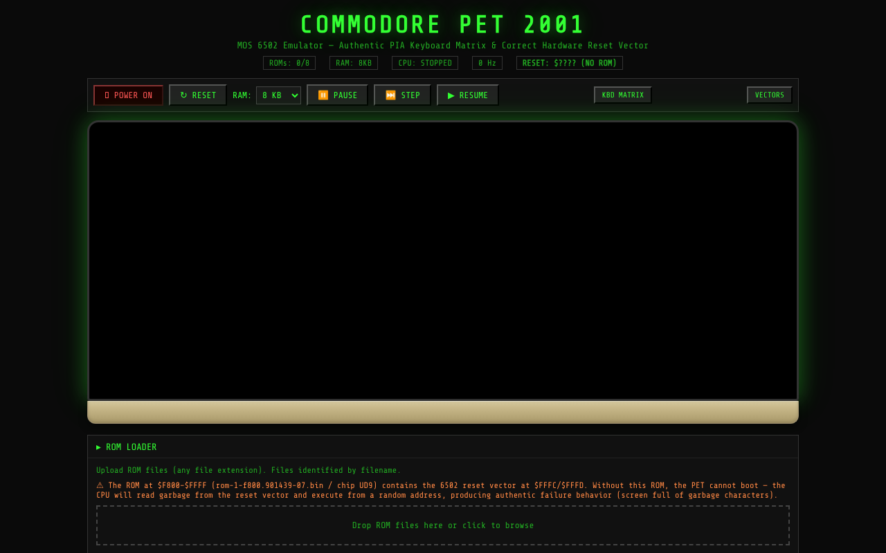 PET 2001 Emulator screenshot