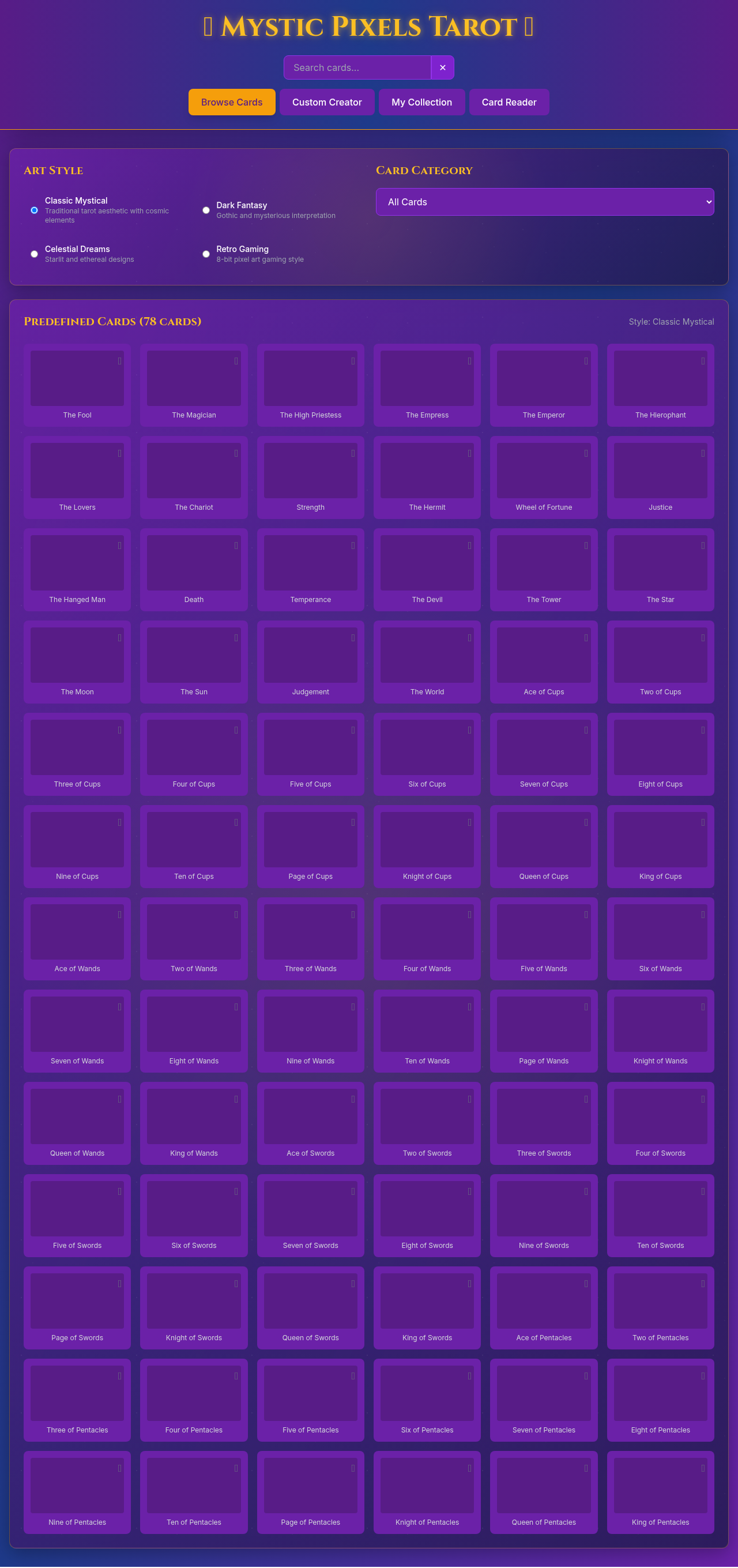 Mystic Pixels Tarot screenshot