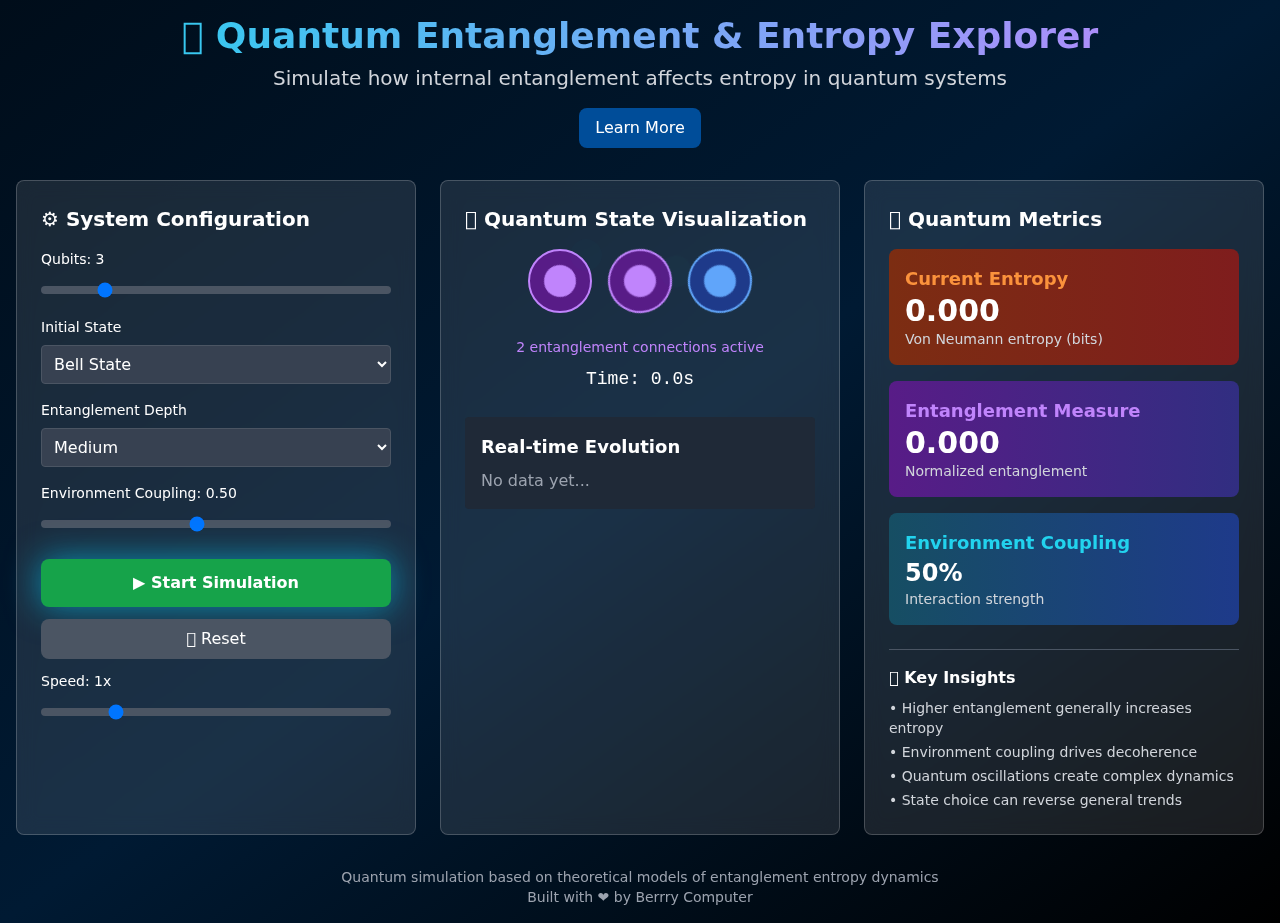 Quantum Entanglement Explorer screenshot