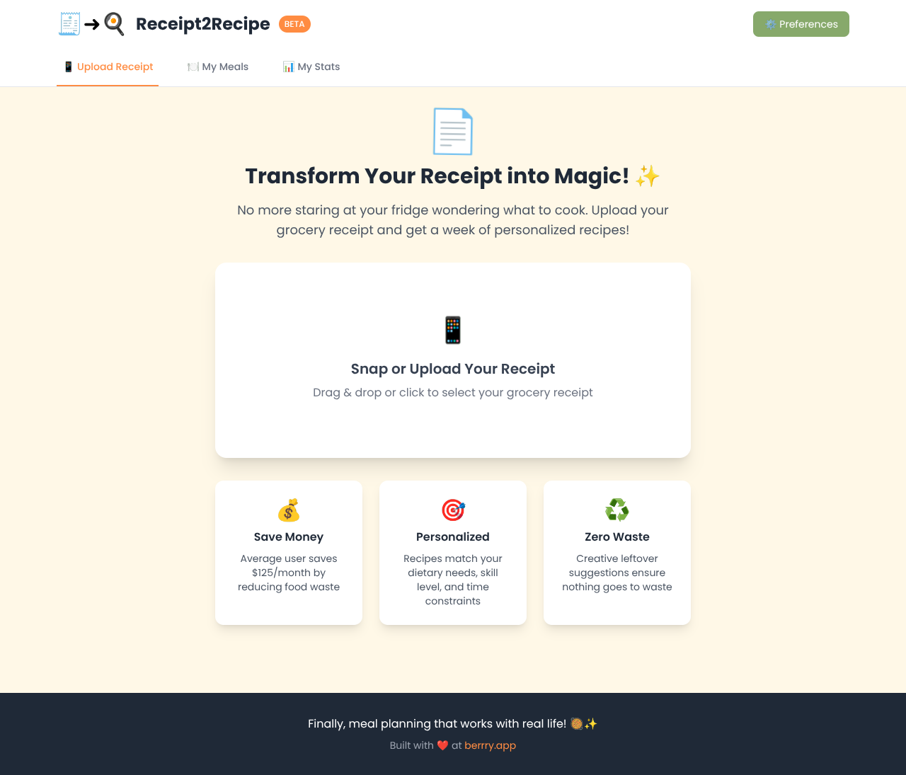 receipt2recipe app