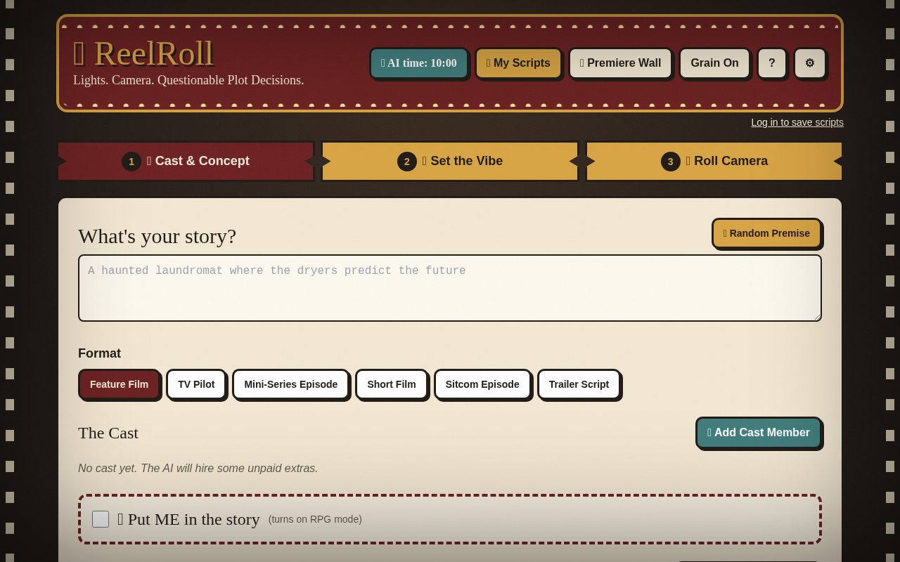 reelroll-script-slinging-story app