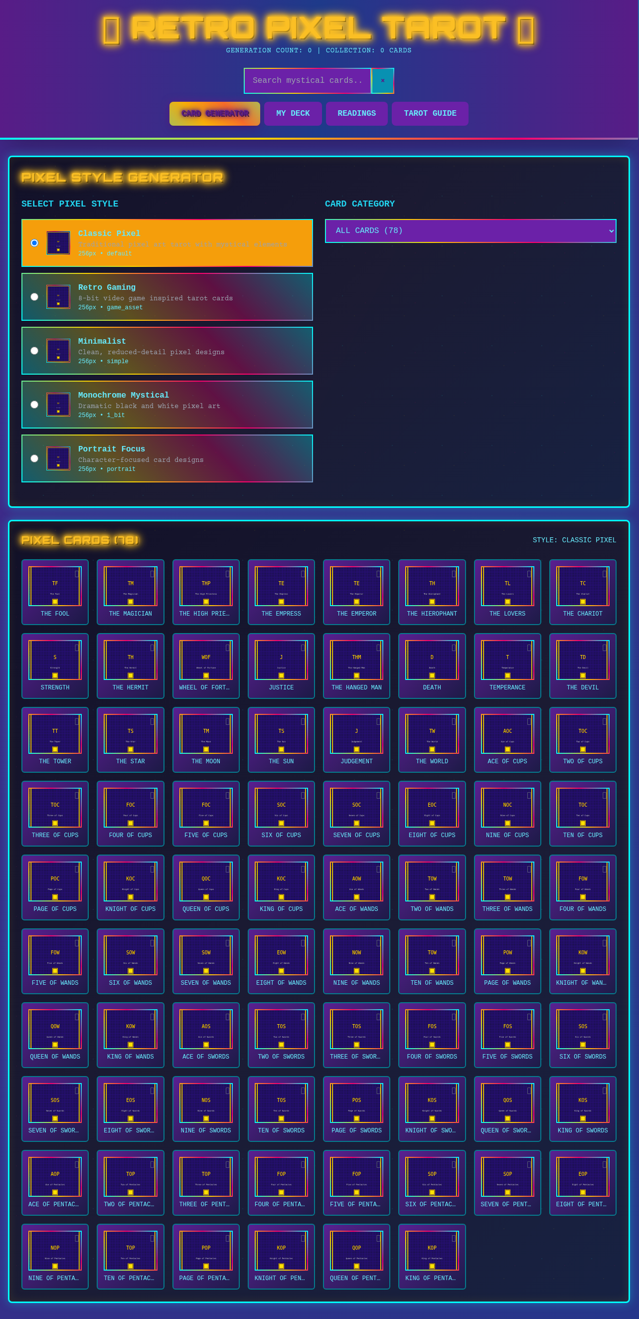 Pixel Tarot Forge screenshot