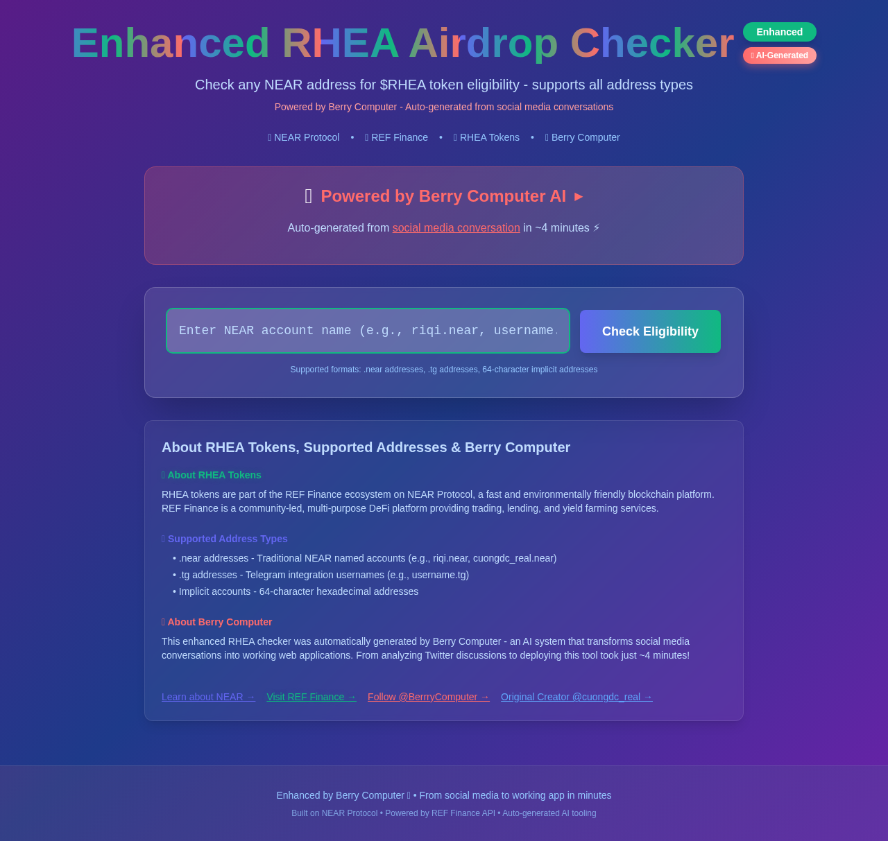 RHEA Airdrop Checker screenshot