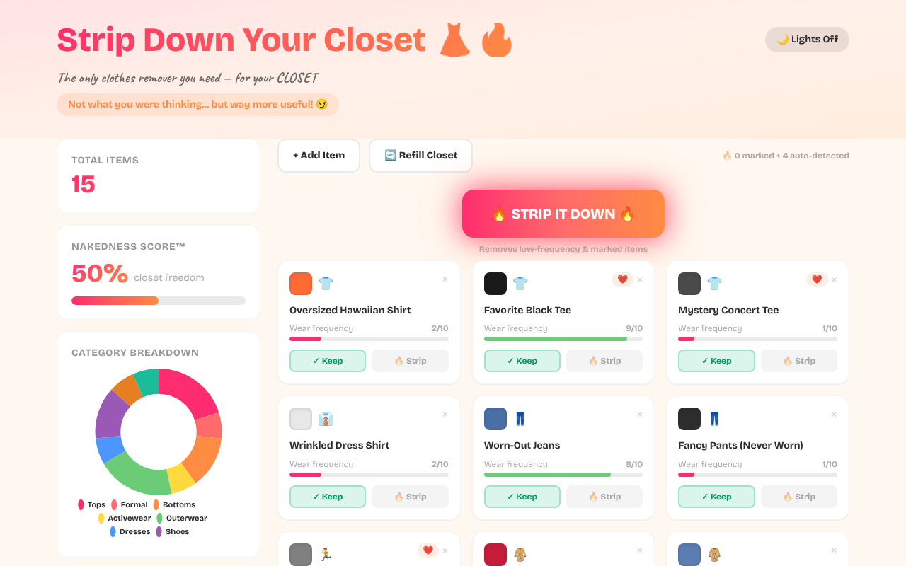 stripdowncloset app