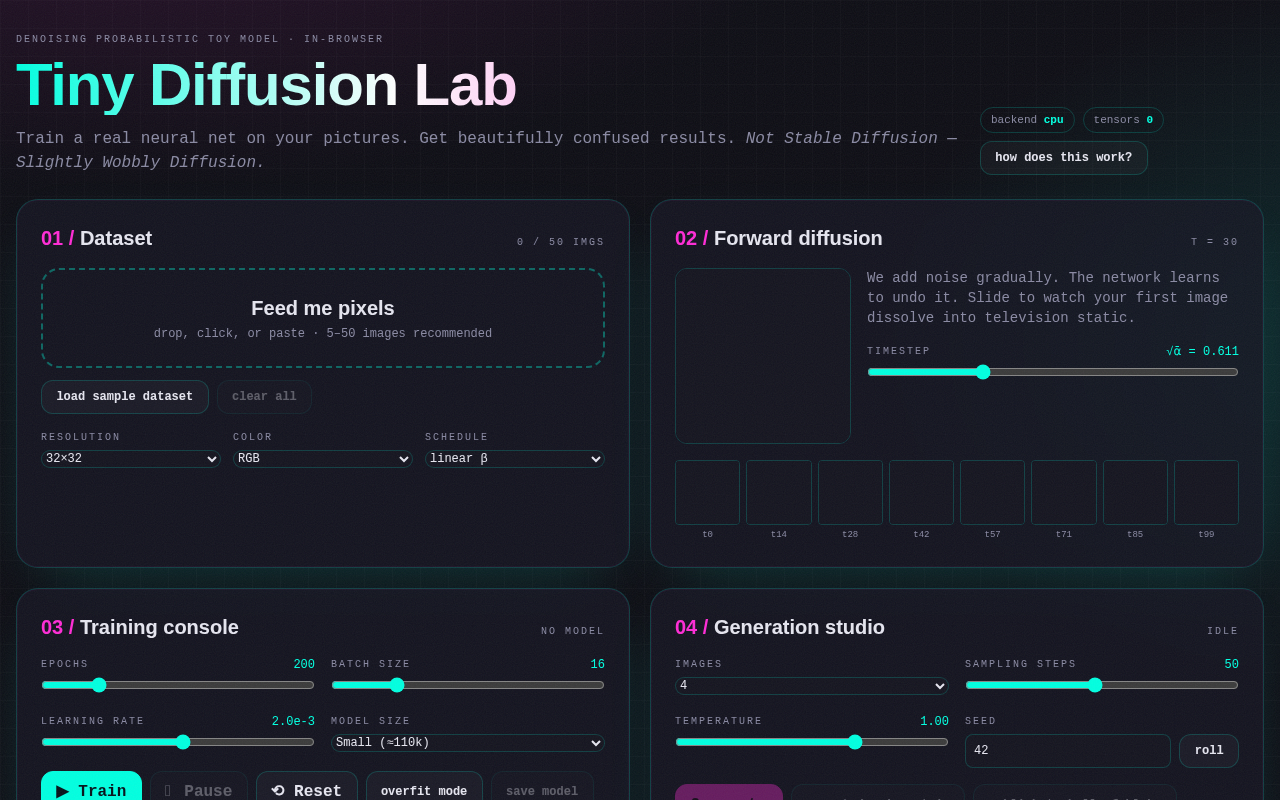 Tiny Diffusion Lab screenshot