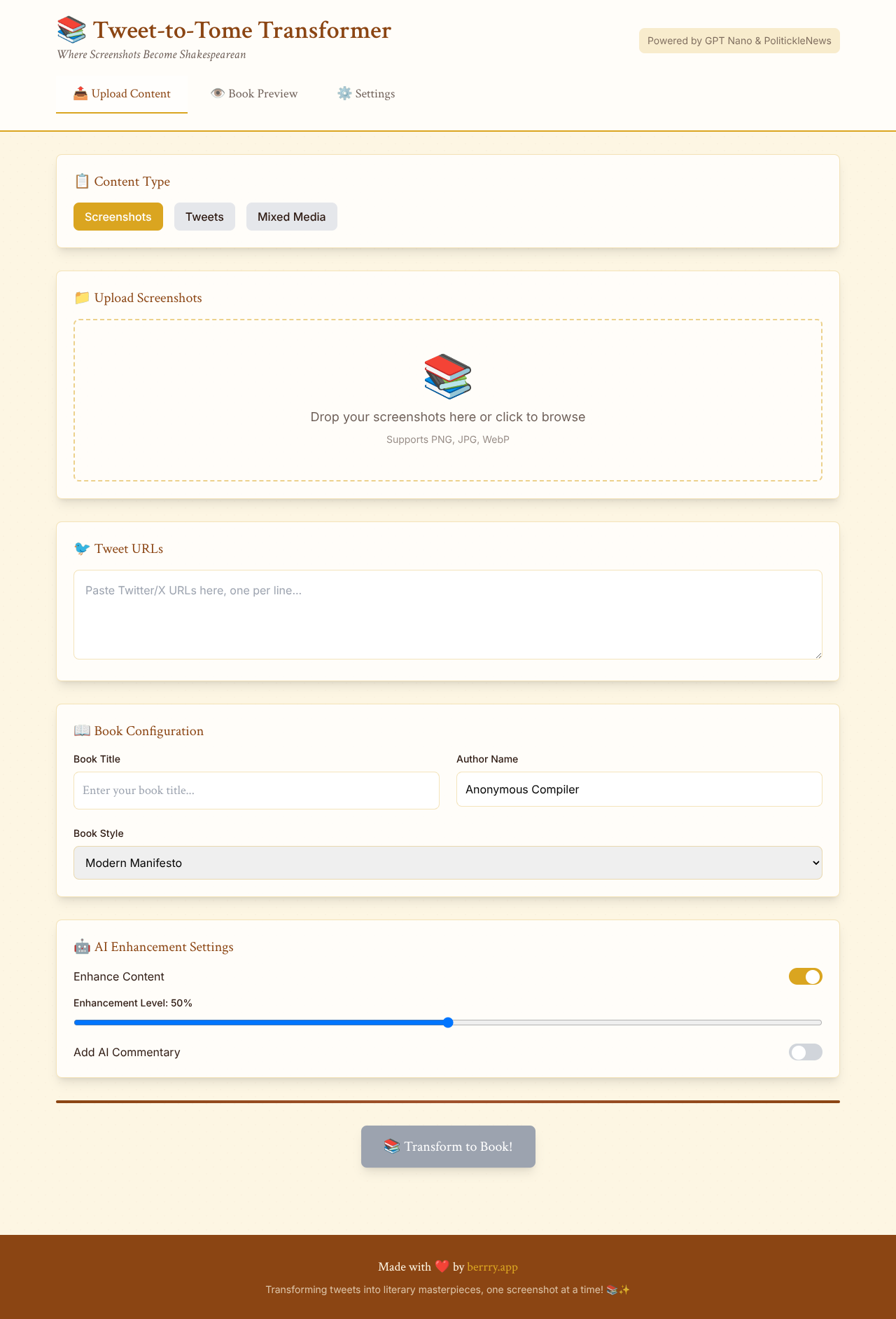 tweettotome app