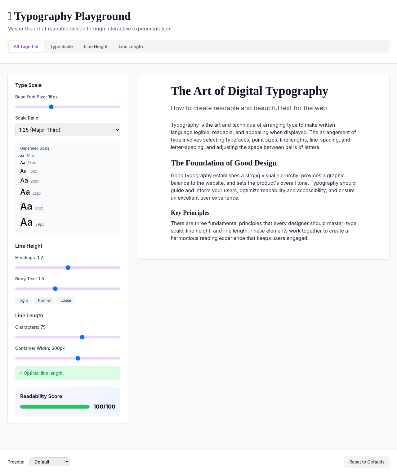 typography-playground app