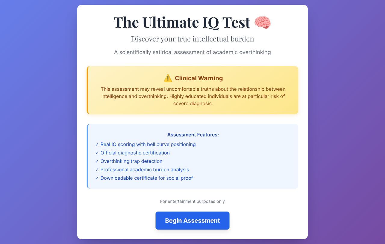 Satirical IQ Diagnostics screenshot