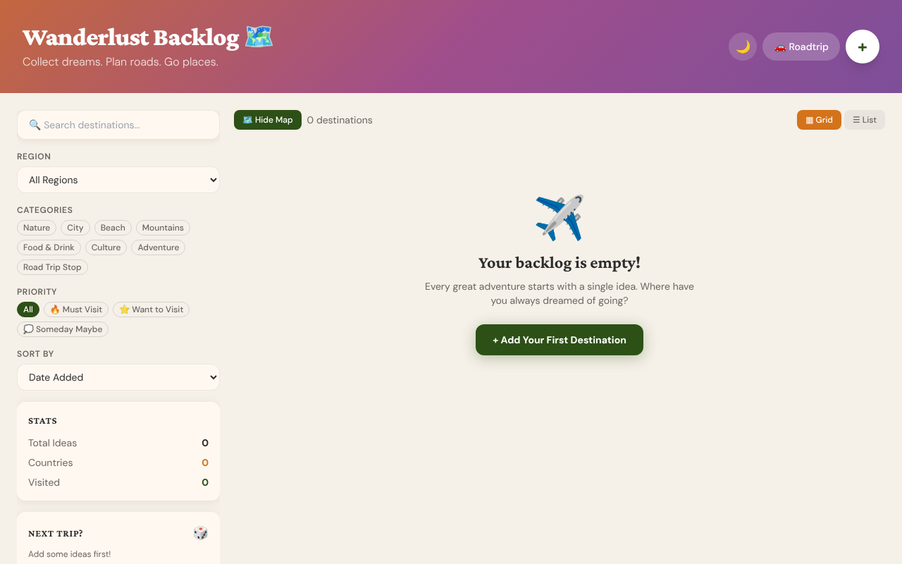 wanderlust-backlog app
