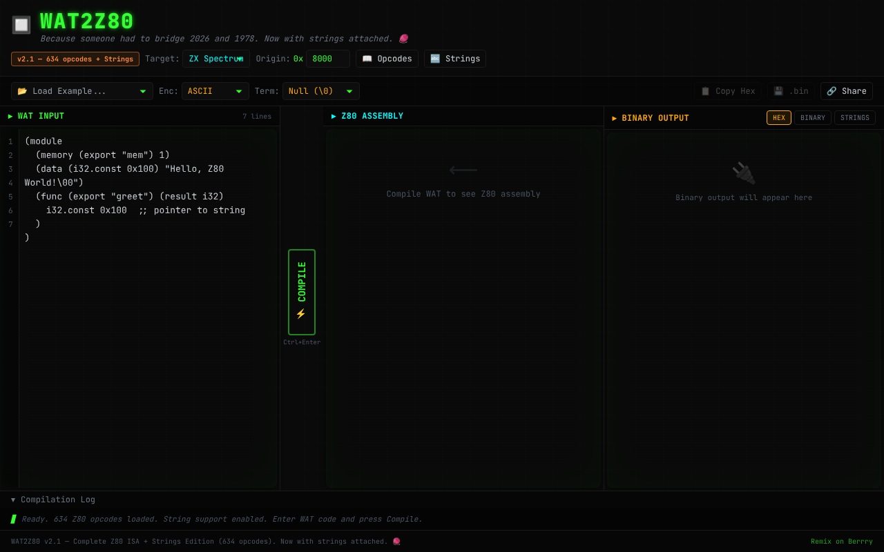 WAT2Z80 screenshot