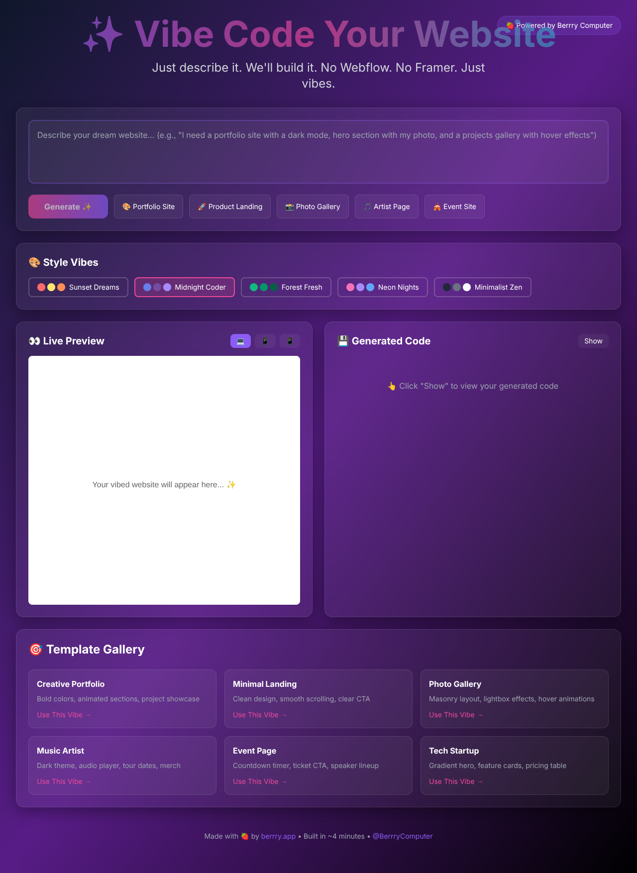 websitevibe app