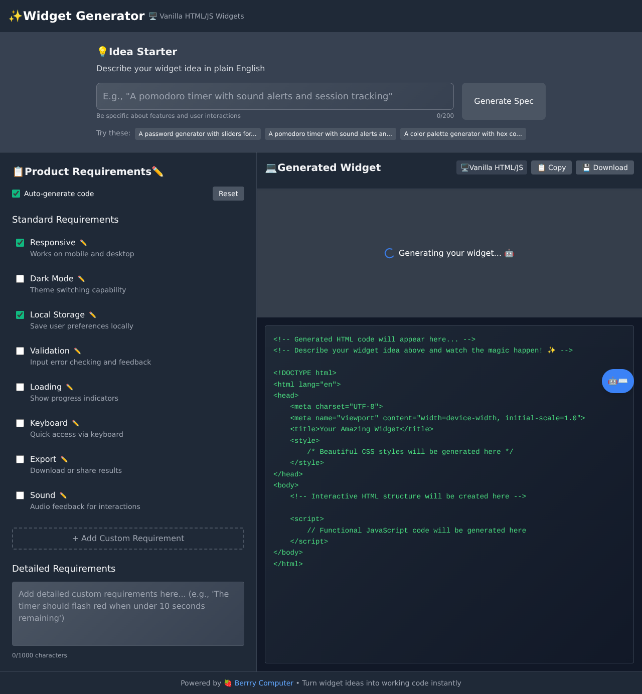 Instant Widget Generator screenshot