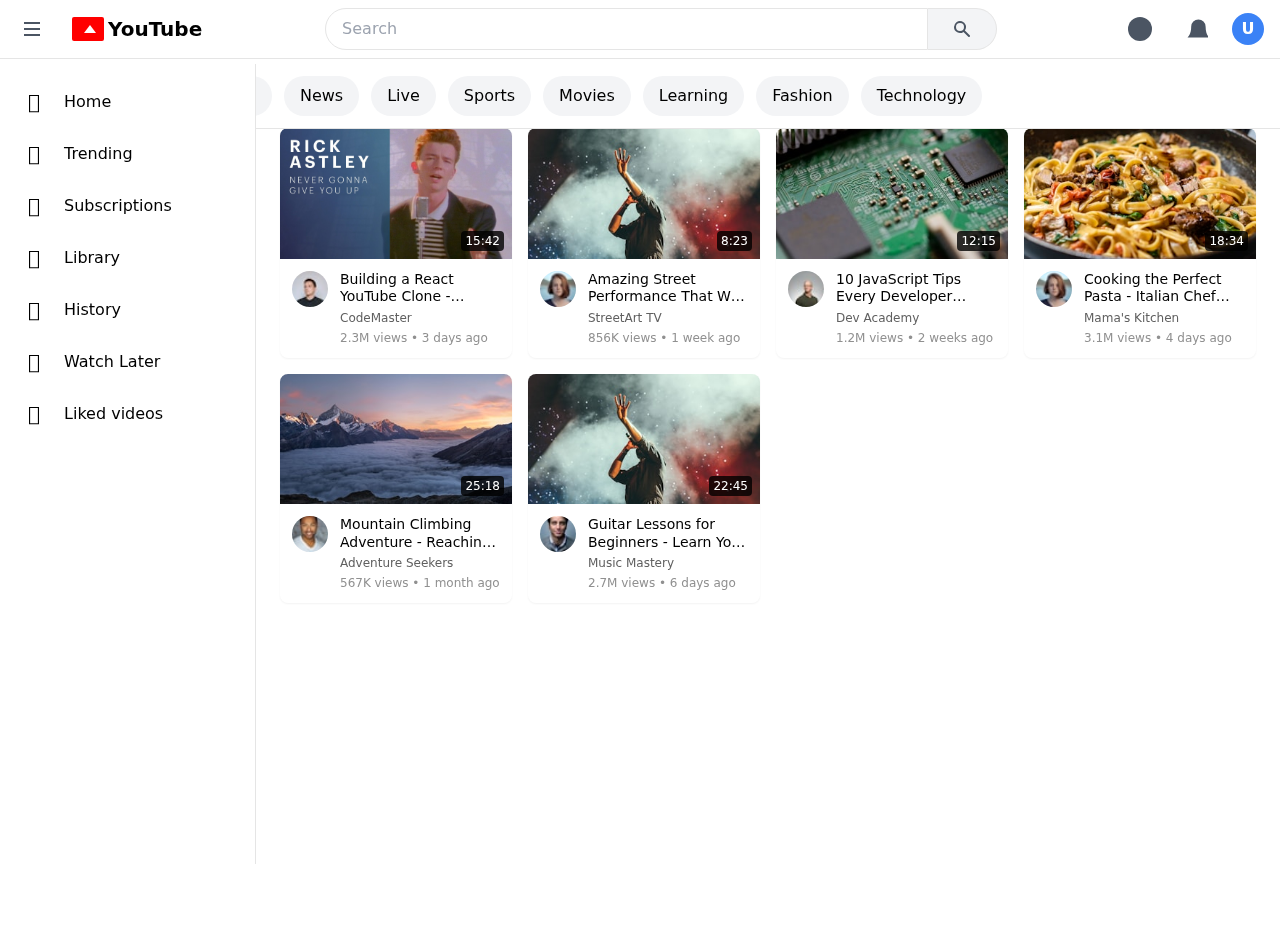 YouTube Interface Clone screenshot