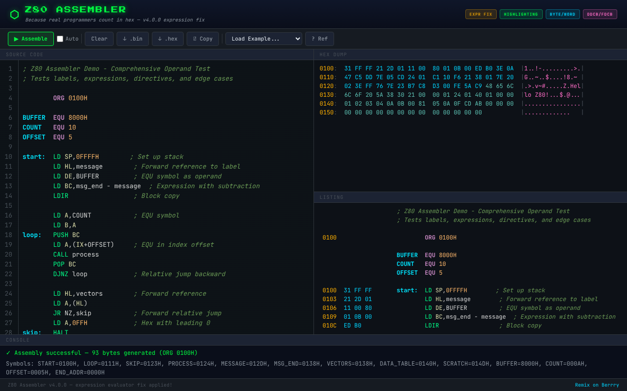 Z80 Assembler IDE screenshot