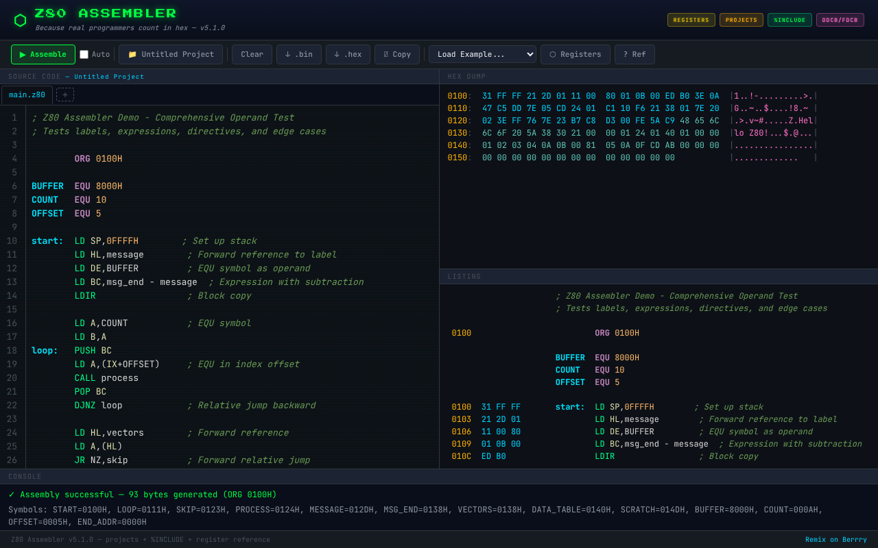 Z80 Assembler IDE screenshot