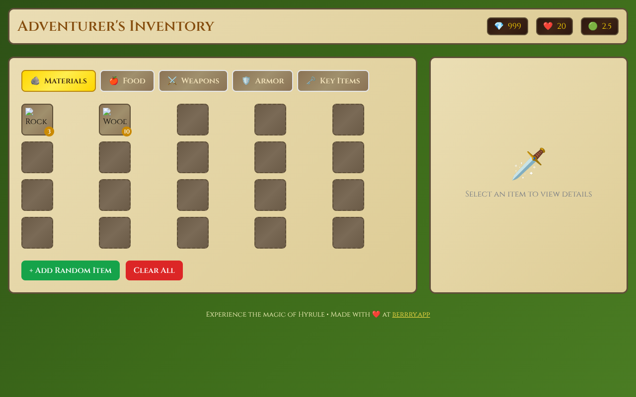 zelda-menu app
