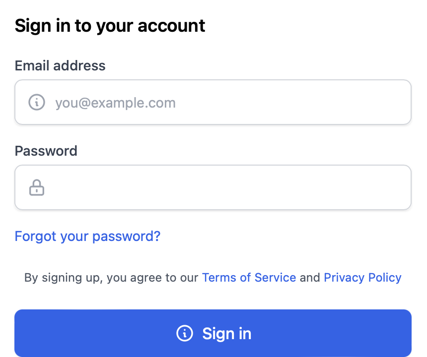 Login interface with email, password, Google, and Twitter options