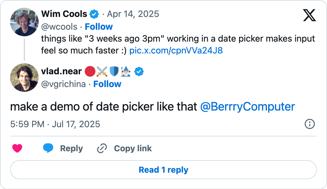 Tweet demonstrating Berrry app creation