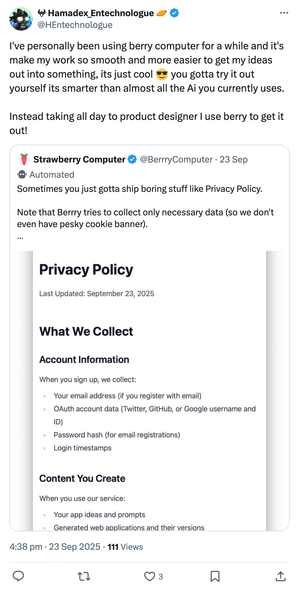 Testimonial from @HEntechnologue